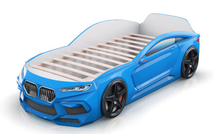 Кровать-машина Romeo с матрасом и подсветкой фар, голубая 