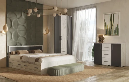 Шкаф 3-х створчатый Фиеста New, Дуб крафт белый / Графит 