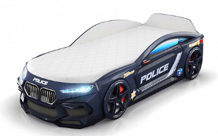 Кровать-машина Romeo Полиция с матрасом и подсветкой фар, черная 